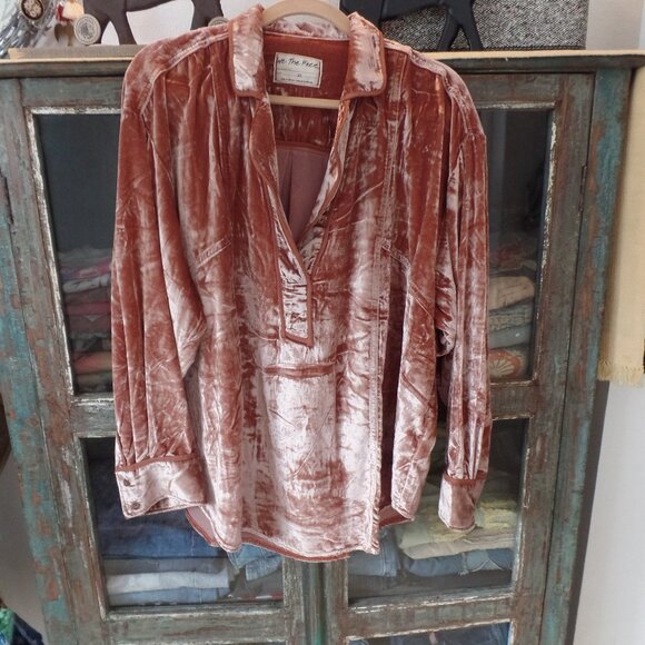 FREE PEOPLE NWT We The Free Luxy Solid Velvet Shirt / Cedar Wood - Picture 9 of 12
